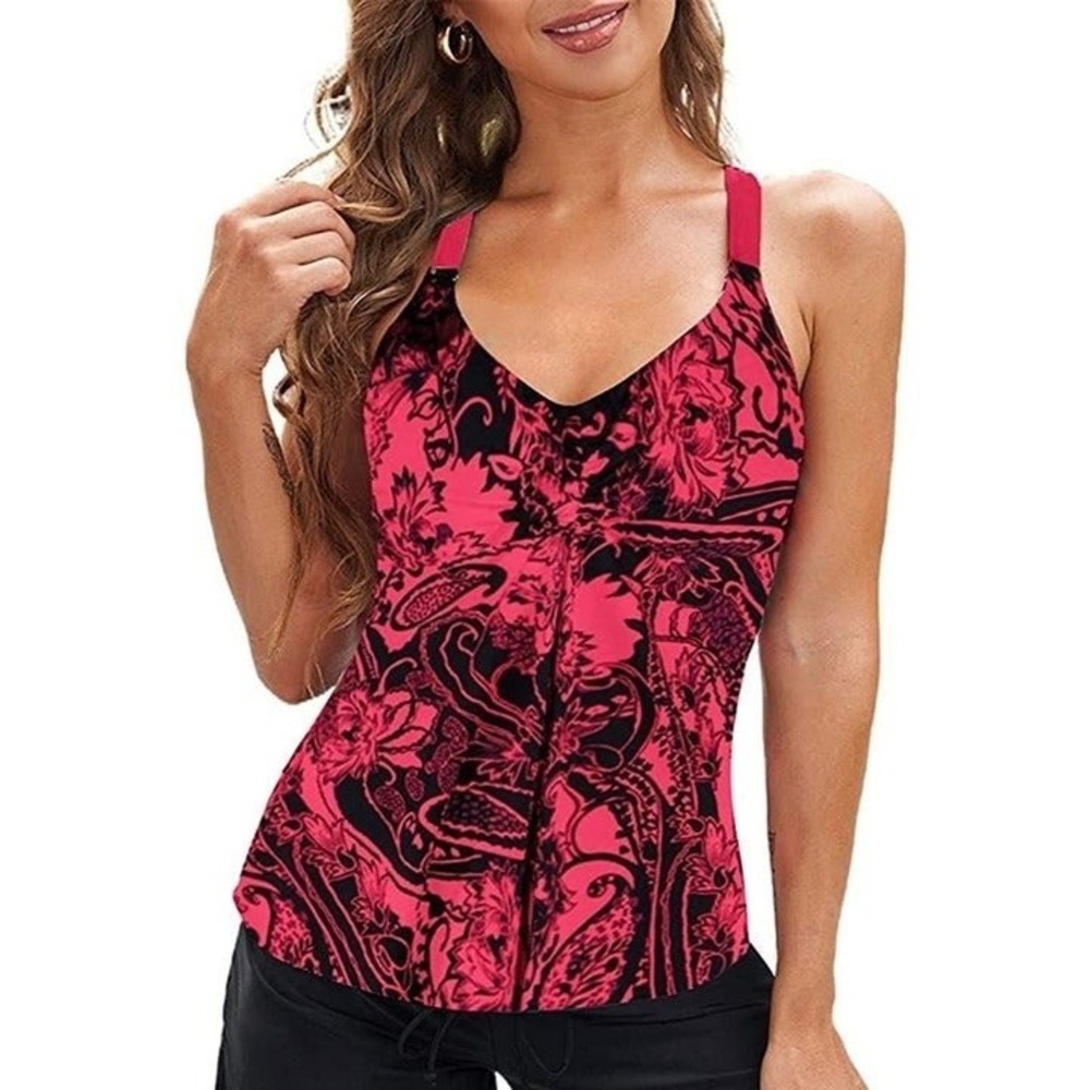 Womens Printed Strappy Racerback Tankini Swim Top No Bottom Small
